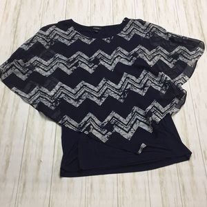 Navy Sleeveless Shirt with Sheer Overlay